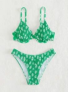 Damen Hochtaillierter Bikini mit gepolstertem Oberteil und verstellbaren Trägern Drune