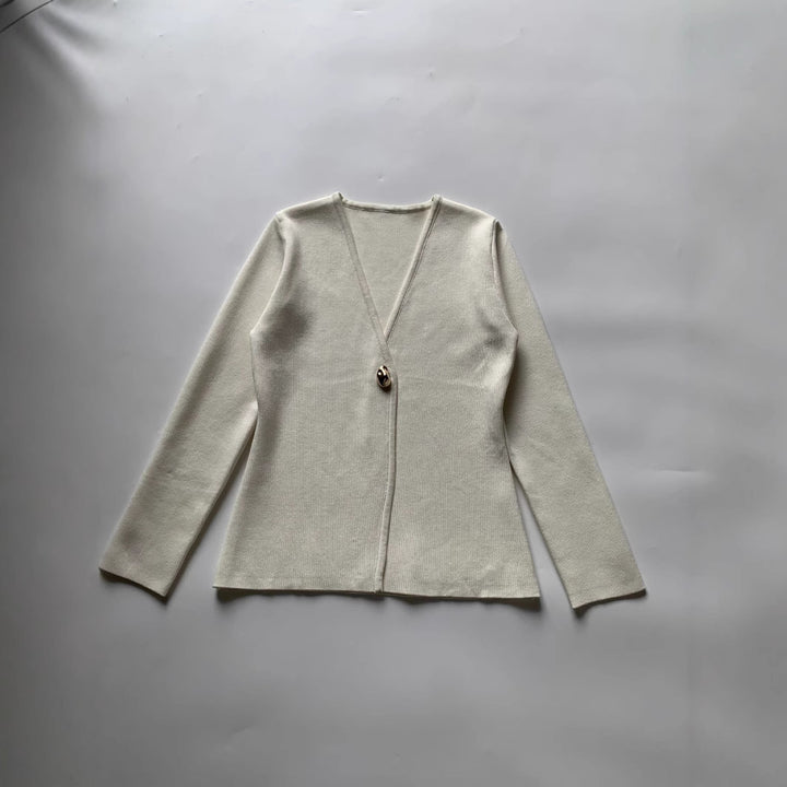 Damen lässiger V-Ausschnitt Cardigan mit dekorativem Knopf Drune