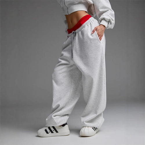Damen trendige, weite Jogginghose mit elastischem Bund und verstellbarem Kordelzug Drune