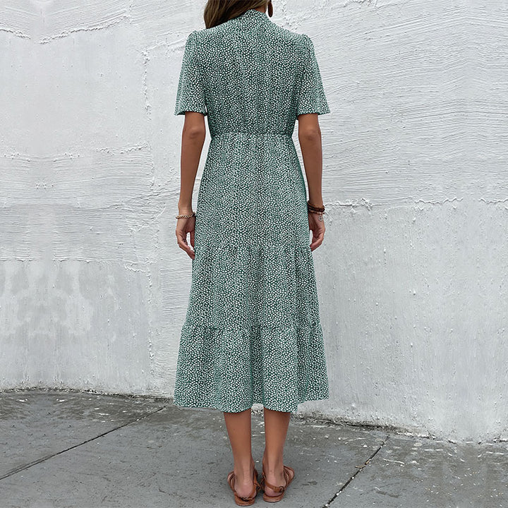 Damen Kleid mit kurzen Ärmeln und spielerischem Rüschendesign Drune