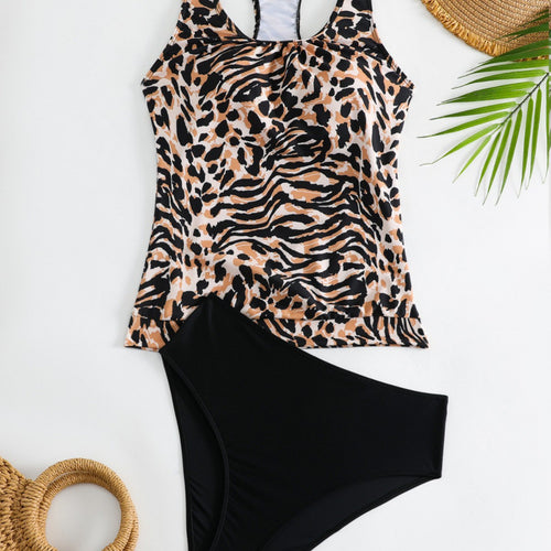 Damen Tankini-Set mit modischem Tiermuster und elastischem Hochbund Drune
