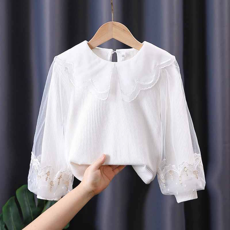 Mädchen Bluse mit romantischen Tüllärmeln und floralem Spitzenbesatz Drune