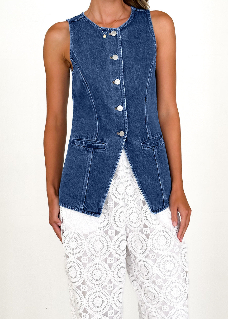 Damen Denim-Hemdjacke mit modernem Schnitt und Knopfdetails Drune