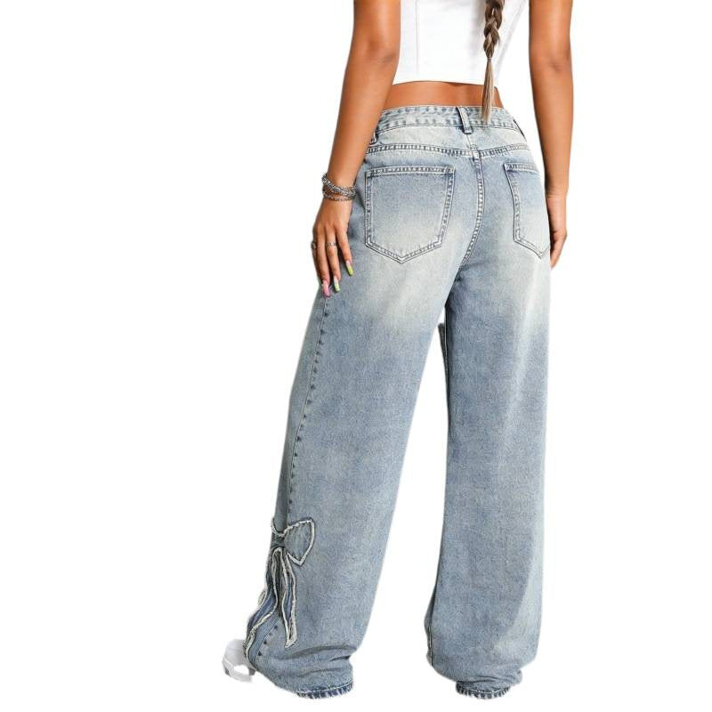 Damenweite Denim-Jeans mit modischem Schnitt und Verzierung Drune