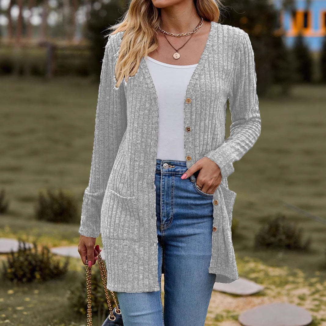 Damen Strickjacke mit V-Ausschnitt und praktischen Taschen Drune