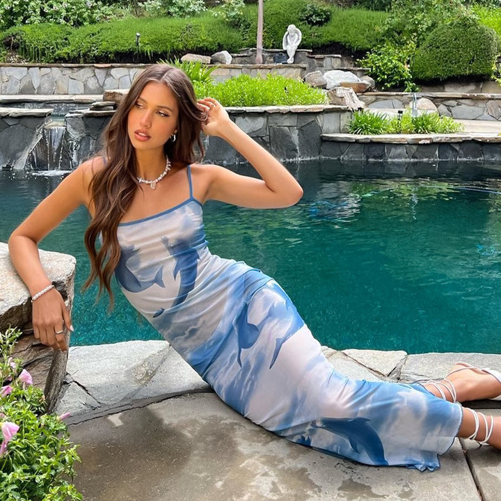 Damen Strandkleid mit verstellbaren Spaghetti-Trägern und fließendem Schnitt Drune