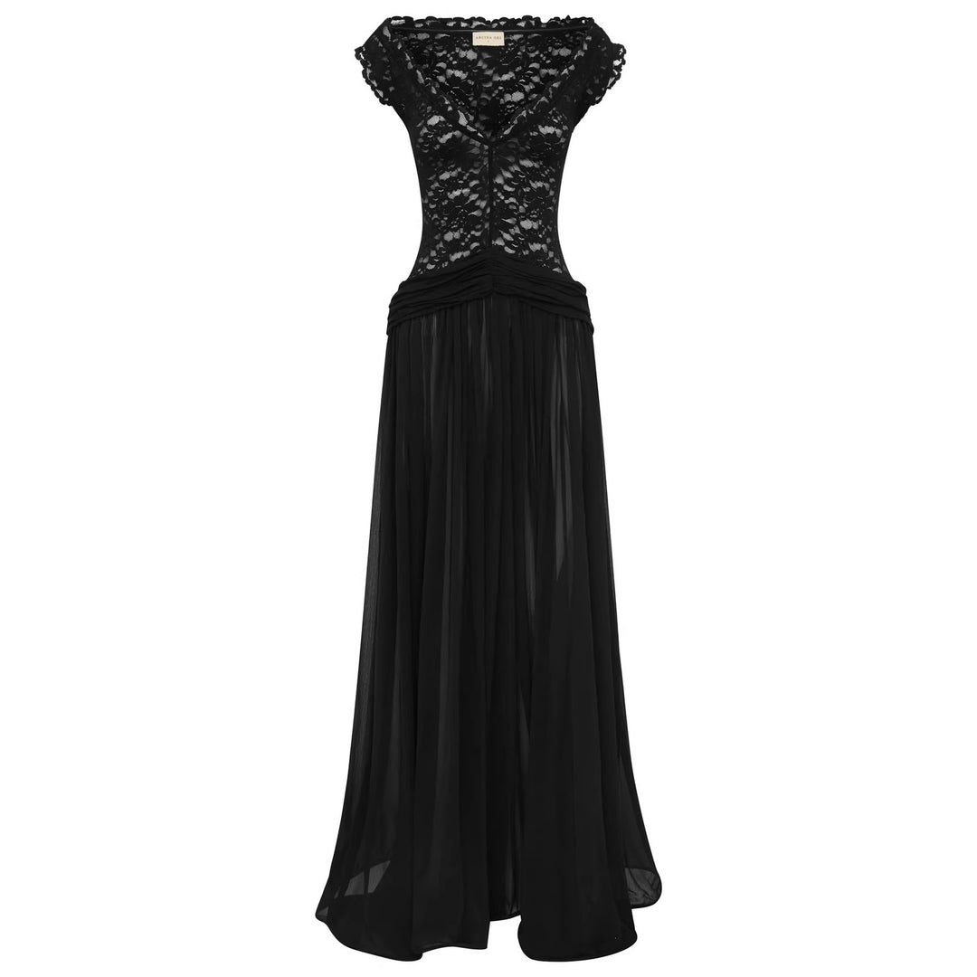 Damen Elegantes Spitzenmaxikleid mit fließendem Rock Drune