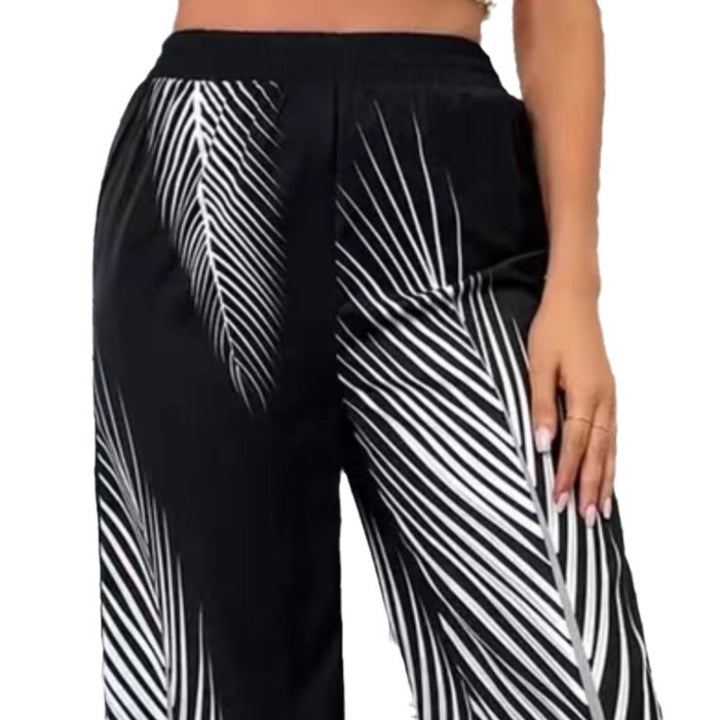 Damen Elegante und luftige Palazzohose mit Palmenmuster Drune