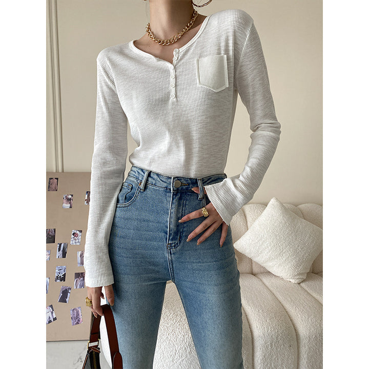 Damen Langärmeliges Henley-Oberteil mit Knopfleiste Drune