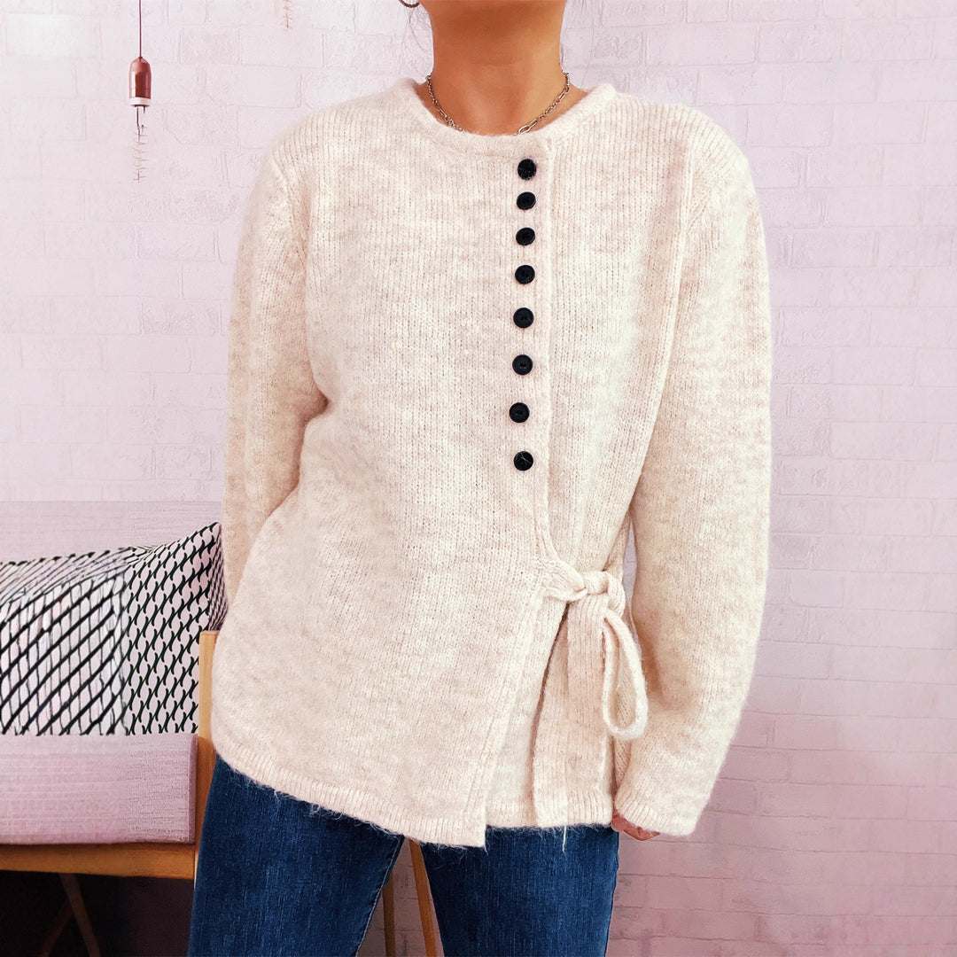 Damen Kuschelige Strickjacke mit elegantem Bindegürtel und modernen Knopfdetails Drune