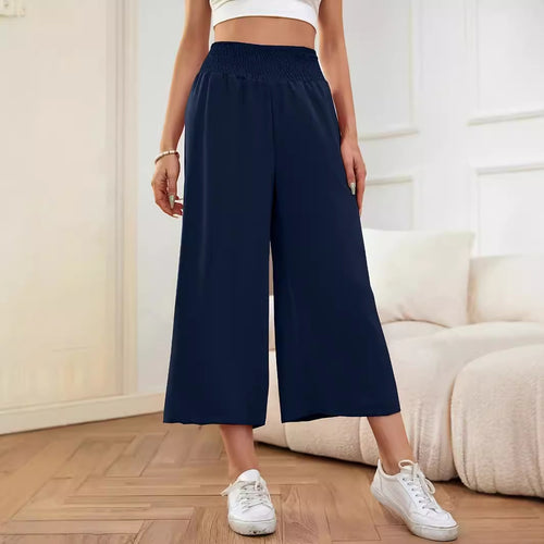 Damen Weite, hoch geschnittene Palazzohose mit elastischem Bund und fließendem Material Drune