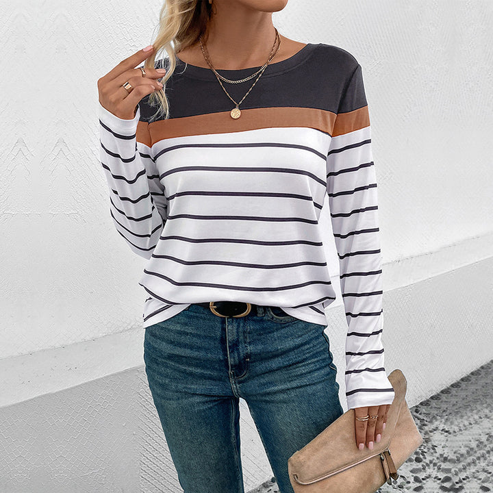 Damen gestreiftes Langarmshirt mit elegantem Farbhüpf-Design Drune