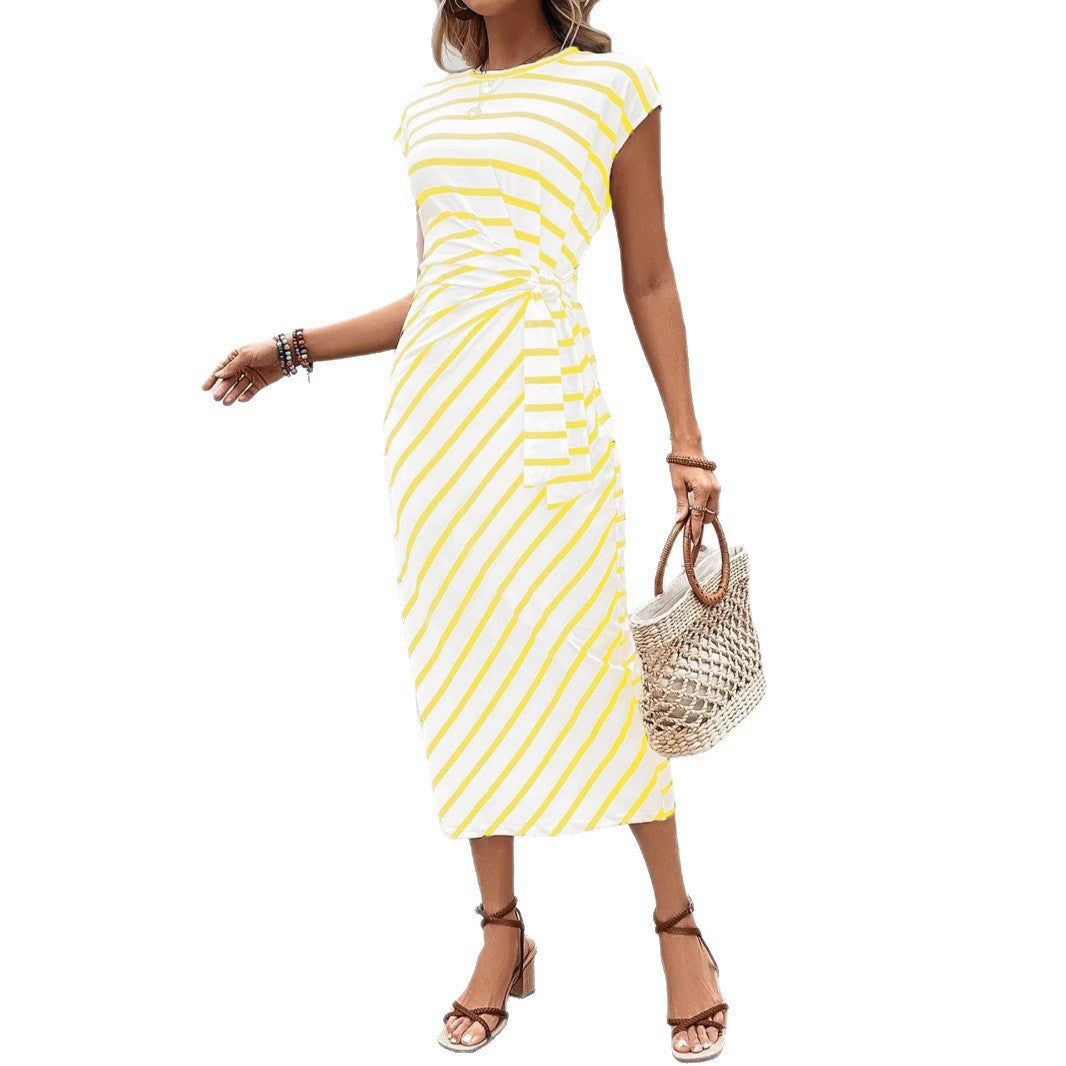 Damen Wickelkleid im modernen Streifenlook mit Taillenknoten Drune