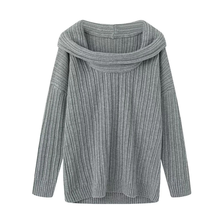 Damen lässiger Strickpullover mit weitem Rollkragen und Rippenstruktur Drune