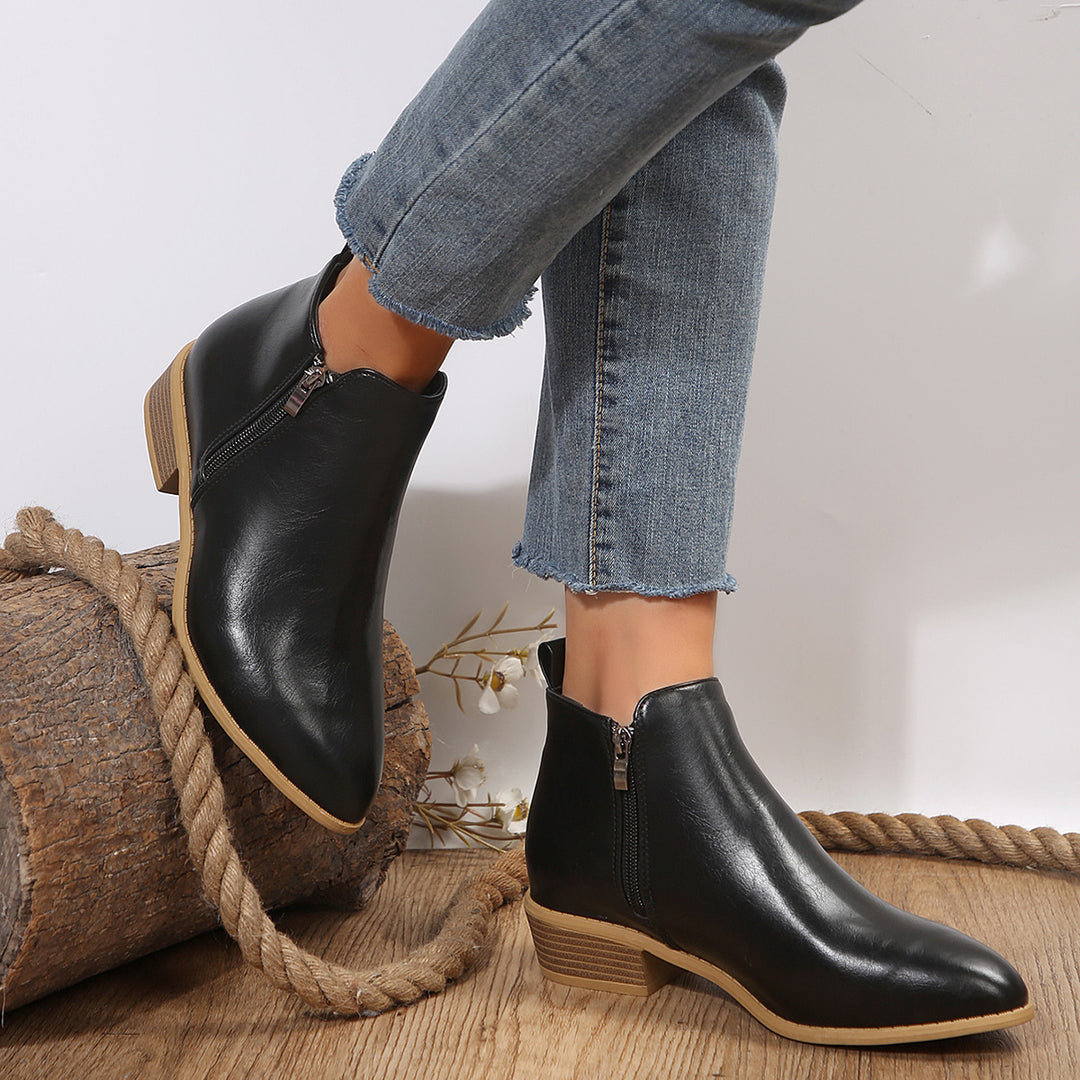 Damen nan schlanke Ankle-Boots mit seitlichem Reißverschluss, schmaler Spitzform und komfortablem Blockabsatz Drune