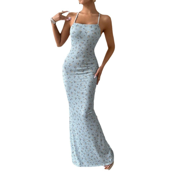 Damen Maxikleid mit blühendem Muster und Spaghettiträgern Drune