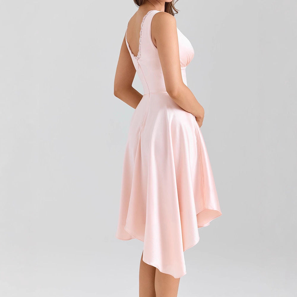 Damen Elegantes Hochzeitskleid mit Rüschen und asymmetrischem Saum Drune