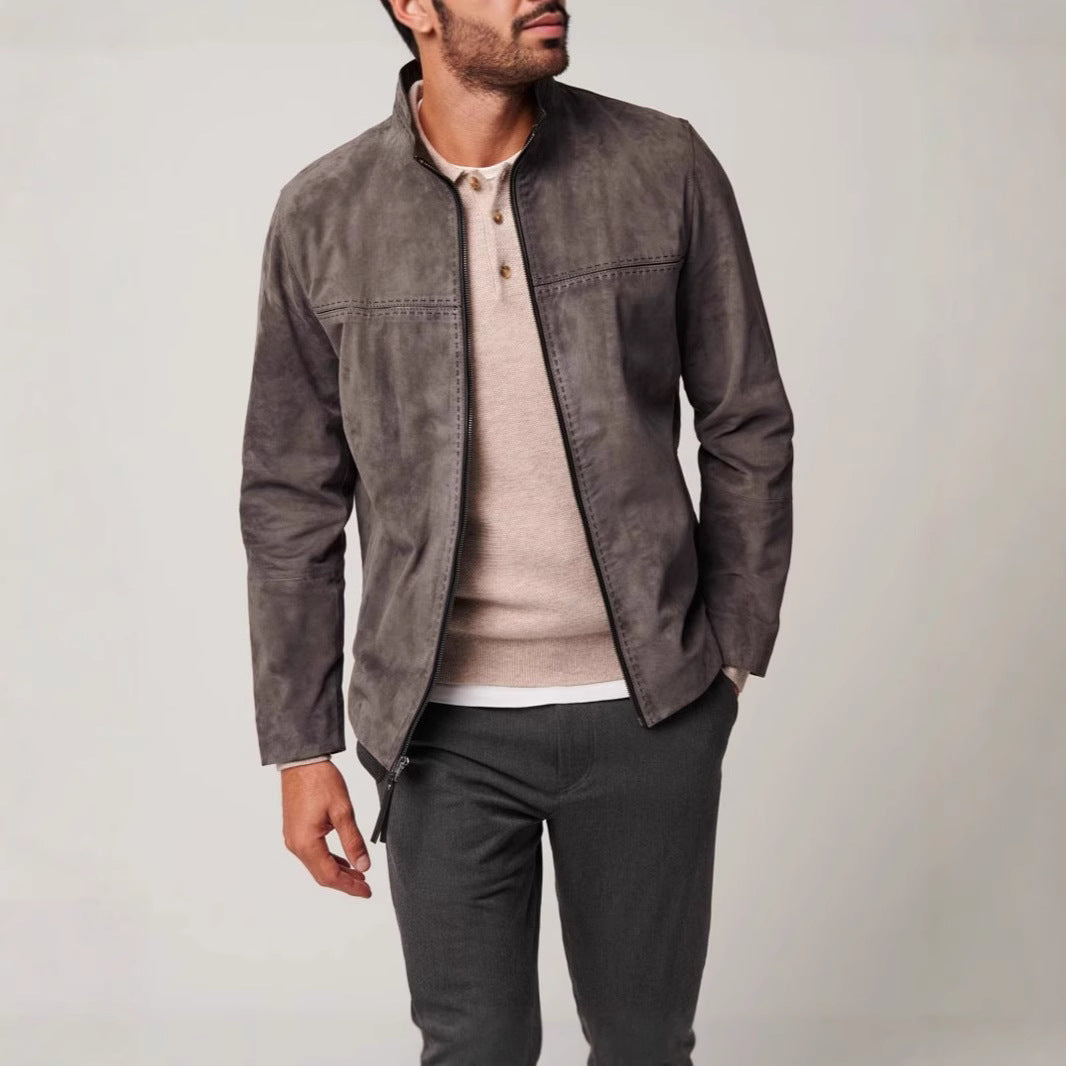 Herren elegante Wildlederjacke mit strukturiertem Design und praktischen Reißverschlusstaschen Drune