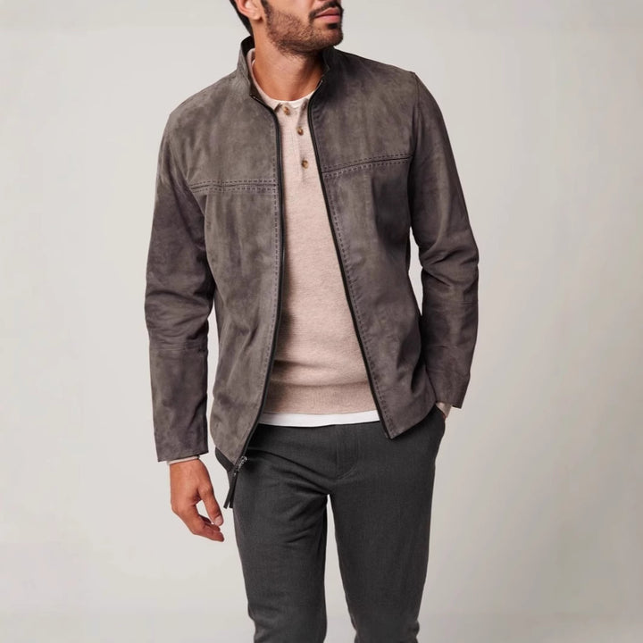 Herren elegante Wildlederjacke mit strukturiertem Design und praktischen Reißverschlusstaschen Drune