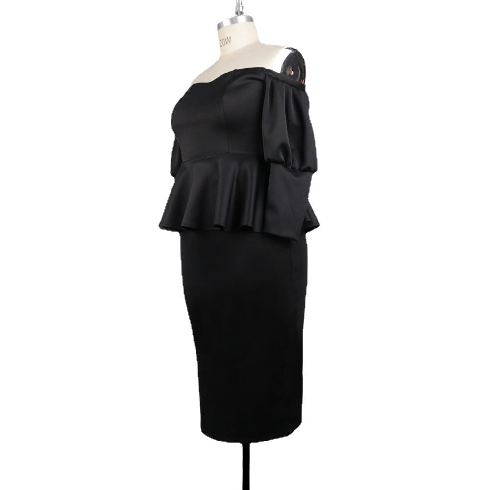 Damen Figurbetontes Peplum Kleid mit Off-Shoulder Ausschnitt Drune