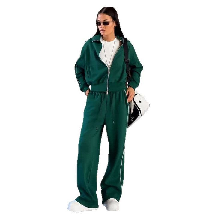 Damen sportlicher Zip-Jacke und Hose Set Drune