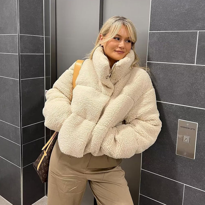 Damen Kuschelige Kurzjacke aus Fleece mit hohem Kragen Drune