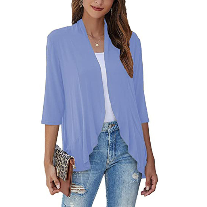 Damen leichte Chiffonjacke mit offenen Fronten und 3/4-Ärmeln Drune