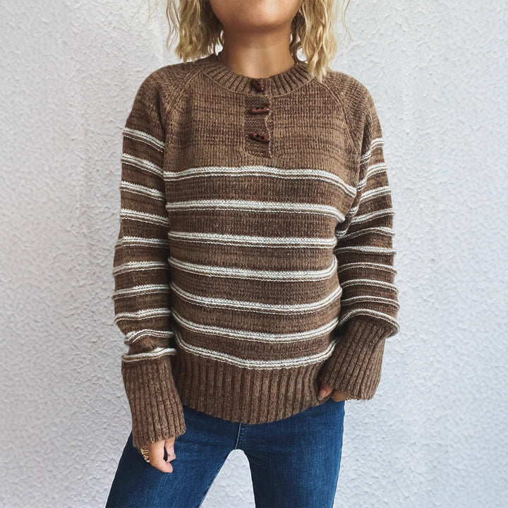 Damen Strickpullover mit weitem Schnitt und modischem Streifenmuster Drune