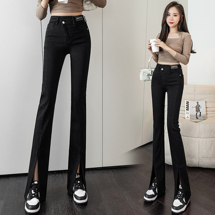 Damen Flared Jeans mit hohem Taillenbund und seitlichen Schlitzen Drune