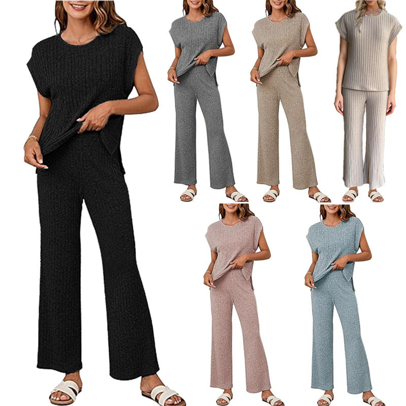 Damen Bequemes Strick-Loungewear-Set mit weiten Ärmeln und lockerer Passform Drune