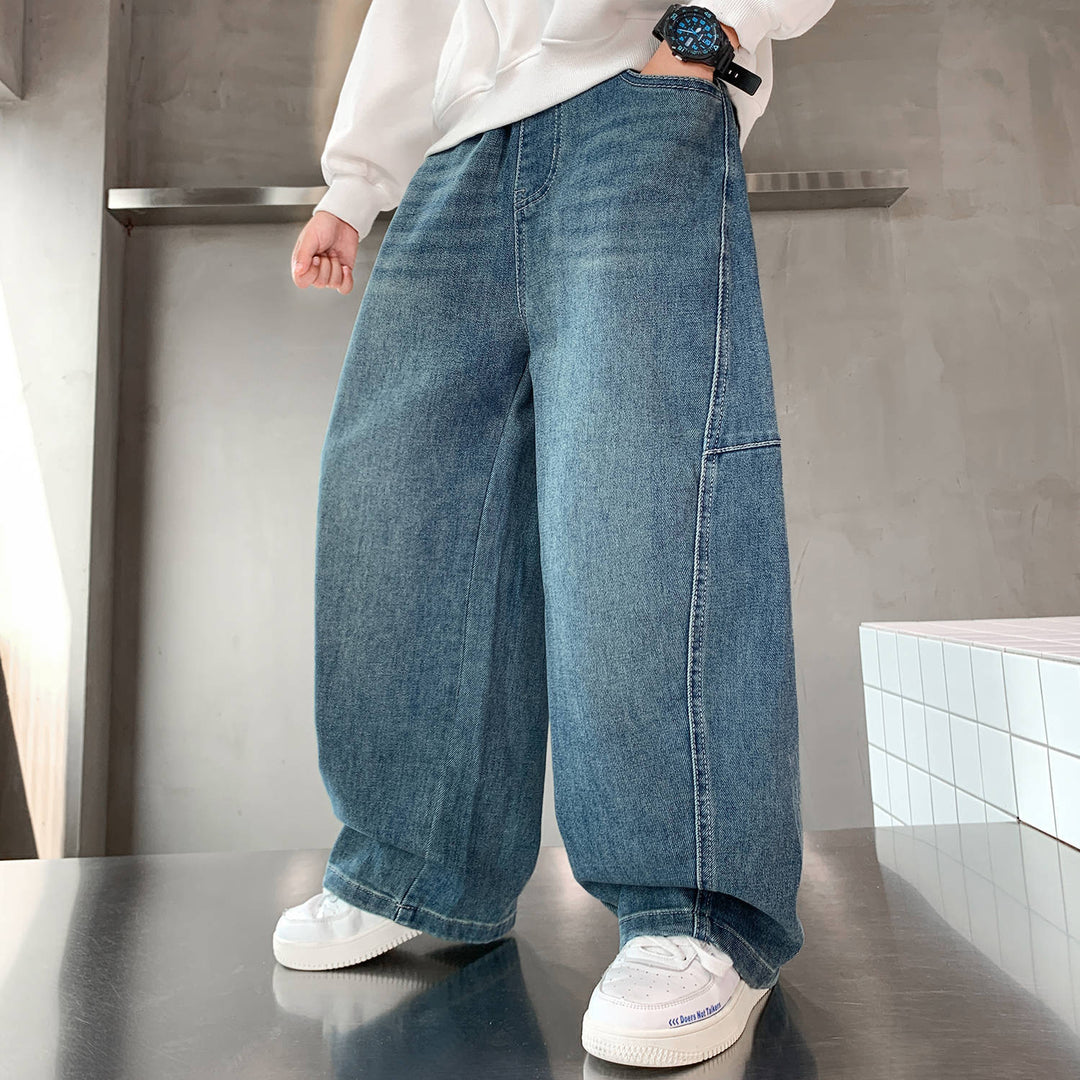 Damen weite Denim-Pants mit hohem Bund und praktischen Taschen Drune