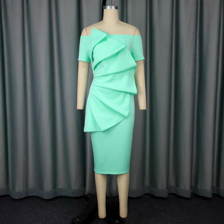 Damen figurbetontes Cocktailkleid mit asymmetrischem Rüschendesign Drune