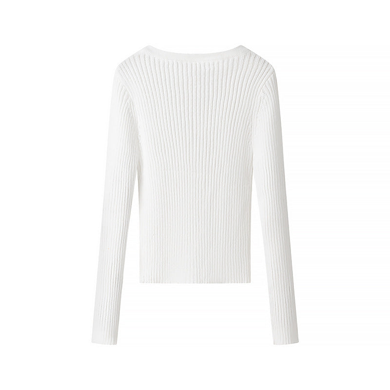 Damen Langärmliges Ripp-T-Shirt mit Knopfleiste Drune