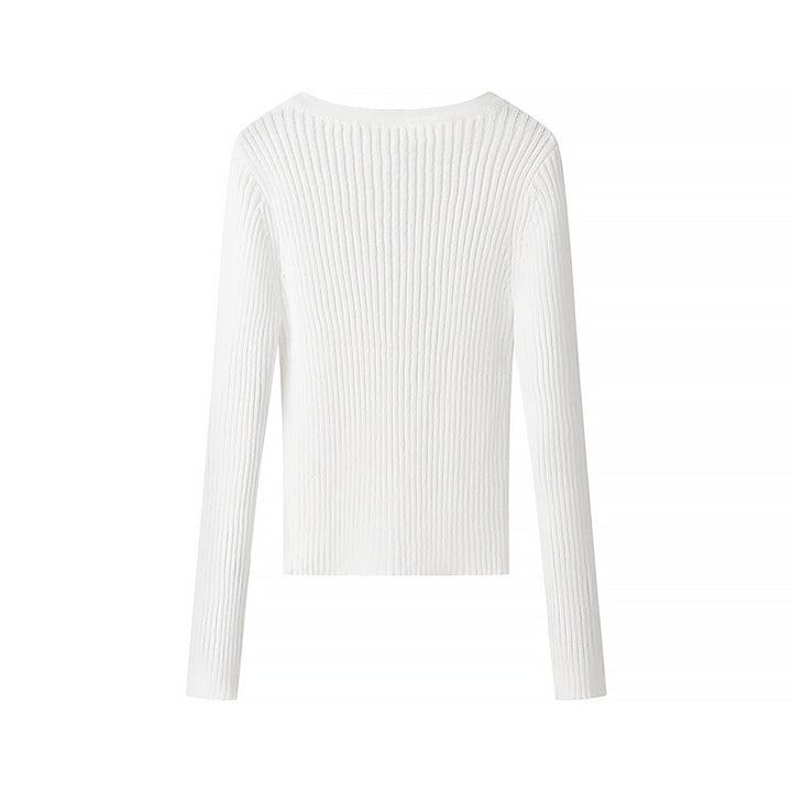 Damen Langärmliges Ripp-T-Shirt mit Knopfleiste Drune