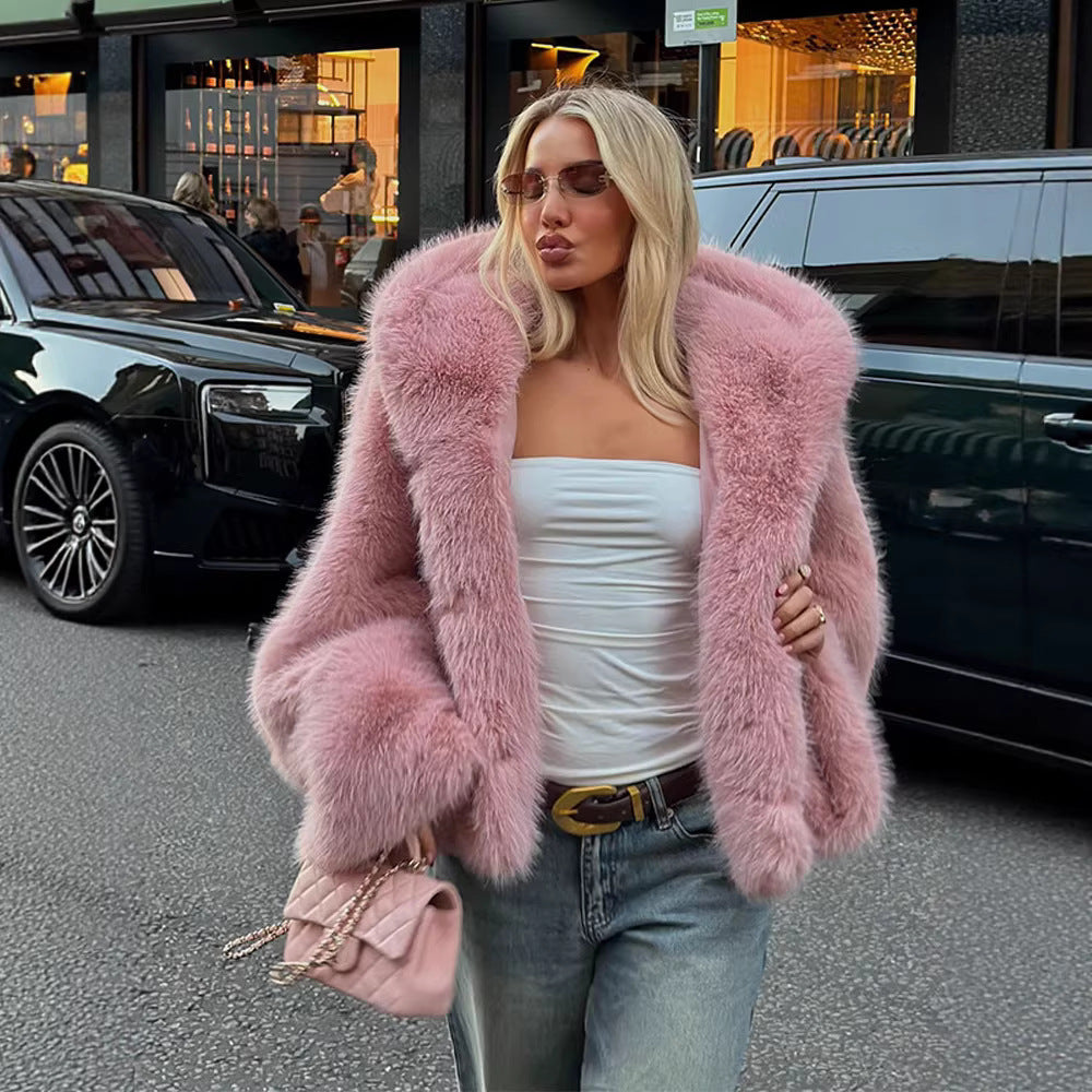 Damen Kuschelige Fleecejacke mit luxuriösem Fellkragen und weichem Innenfutter Drune