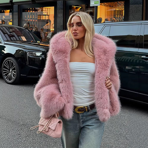 Damen Kuschelige Fleecejacke mit luxuriösem Fellkragen und weichem Innenfutter Drune