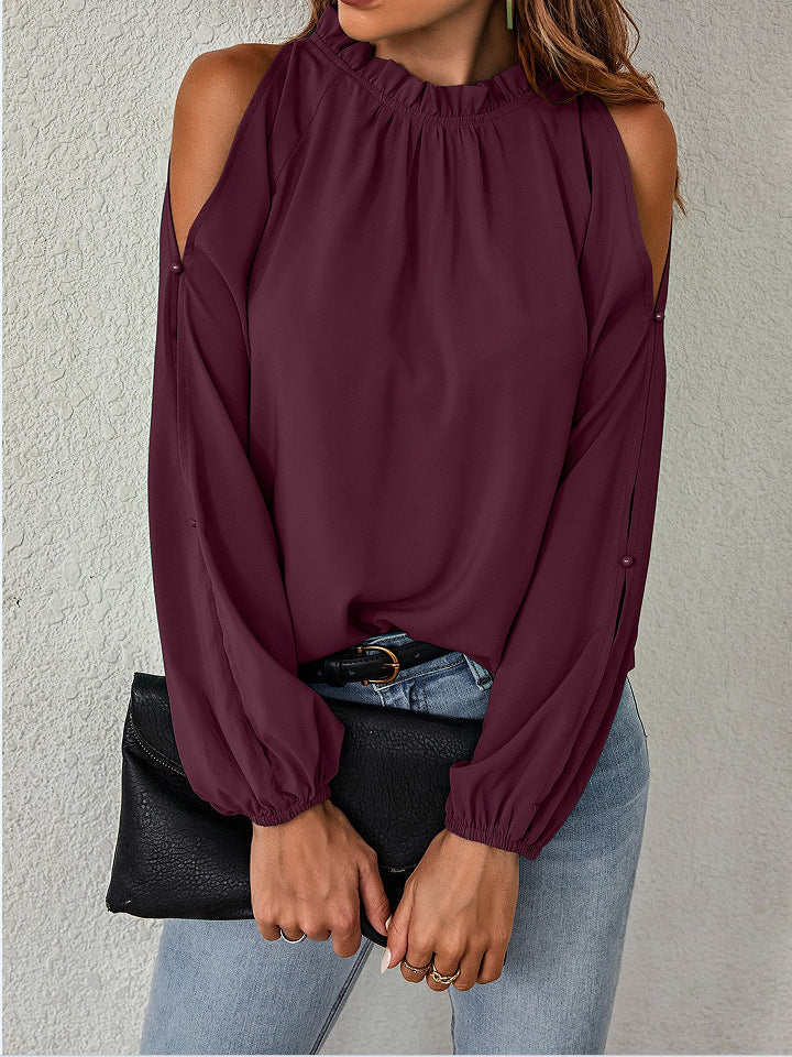 Damen Elegantes Oberteil mit schulterfreiem Design und voluminösen Ärmeln Drune