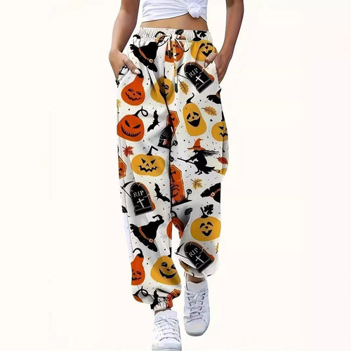 Damen Freizeithose mit Halloween-Motiv und elastischem Bund Drune