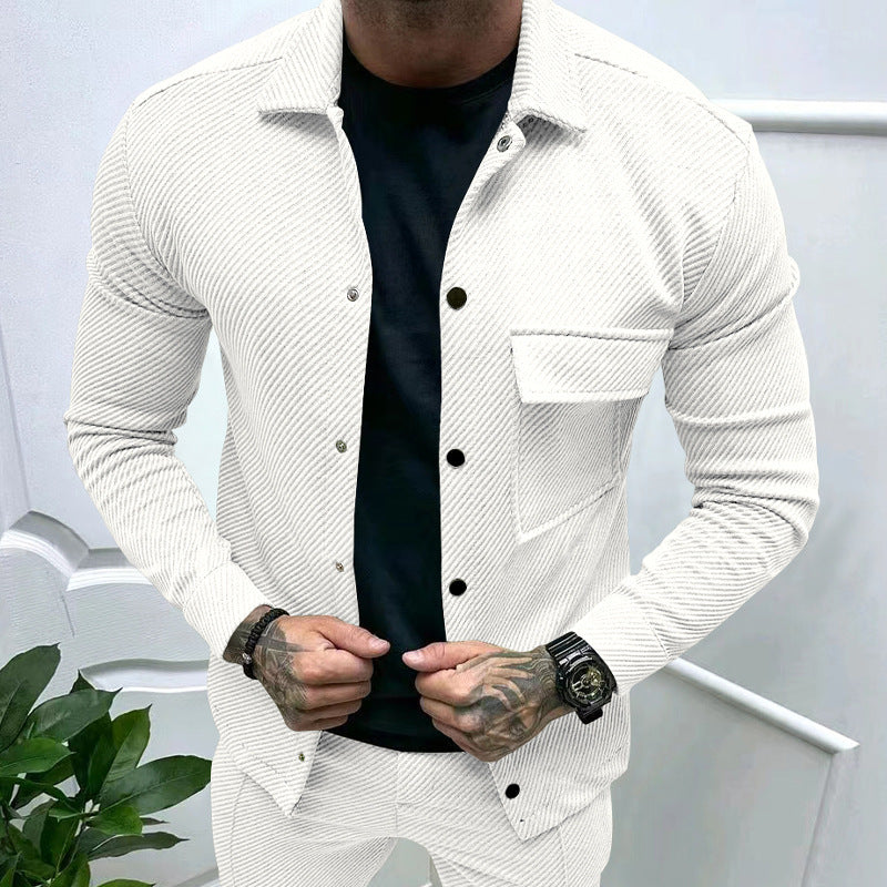Herren nan urbanes Shirtjacken-Set in strukturierter Cordoptik mit Brustklappe und schmaler Passform Drune