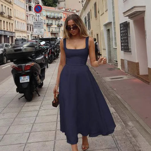 Damen Fließendes Midi-Kleid mit quadratischem Ausschnitt und eleganter A-Linien-Silhouette Drune