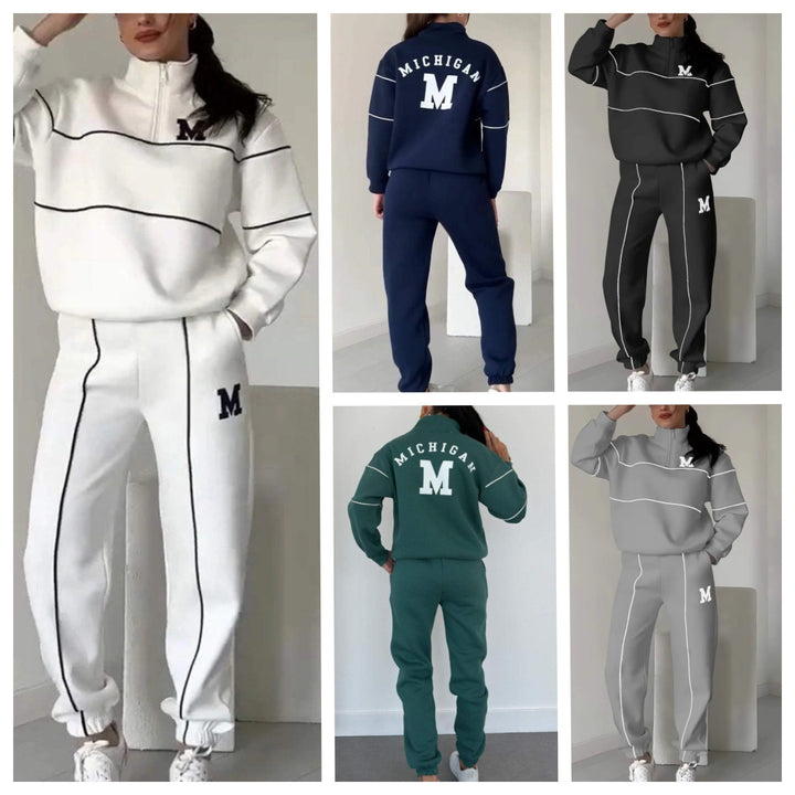 Damen sportliches Fleece-Anzugset mit Stehkragen und praktischen Taschen Drune