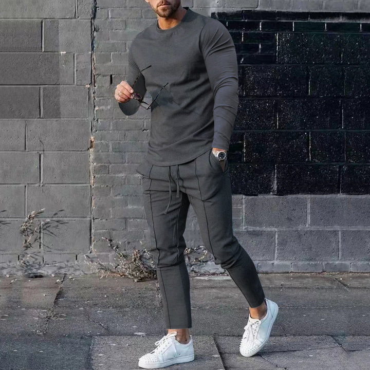 Herren nan athletisches Longsleeve- und Nahtdetail-Jogginghose-Set mit schlanker Passform Drune