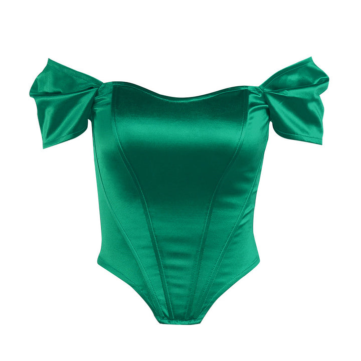 Damen Satin Off-Shoulder Korsett Bodysuit Drune