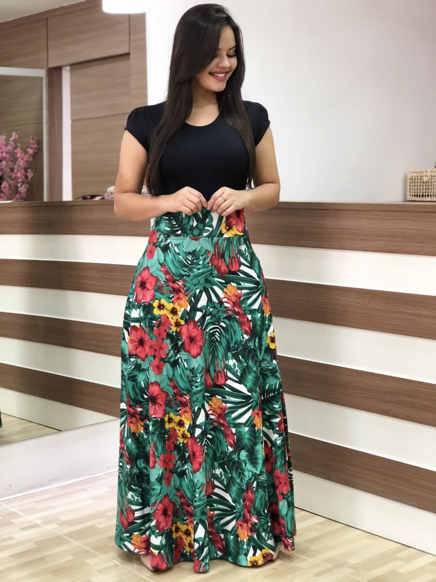 Damen Elegantes Maxikleid mit grafischem Druck und flexiblem Bund Drune