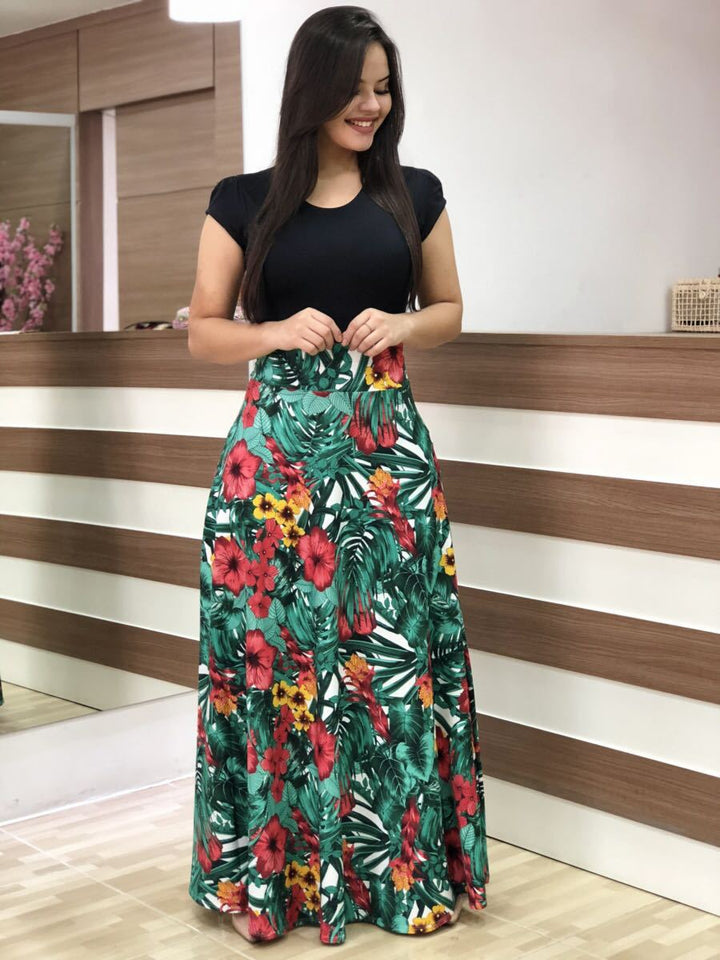 Damen Elegantes Maxikleid mit grafischem Druck und flexiblem Bund Drune