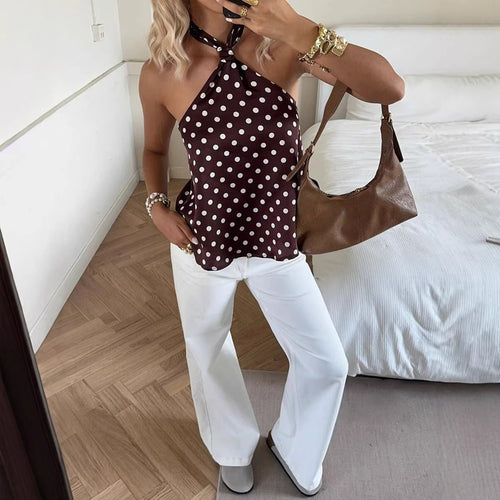 Damen Elegantes Top mit einem schulterfreien Design und verspieltem Punkte-Muster Drune