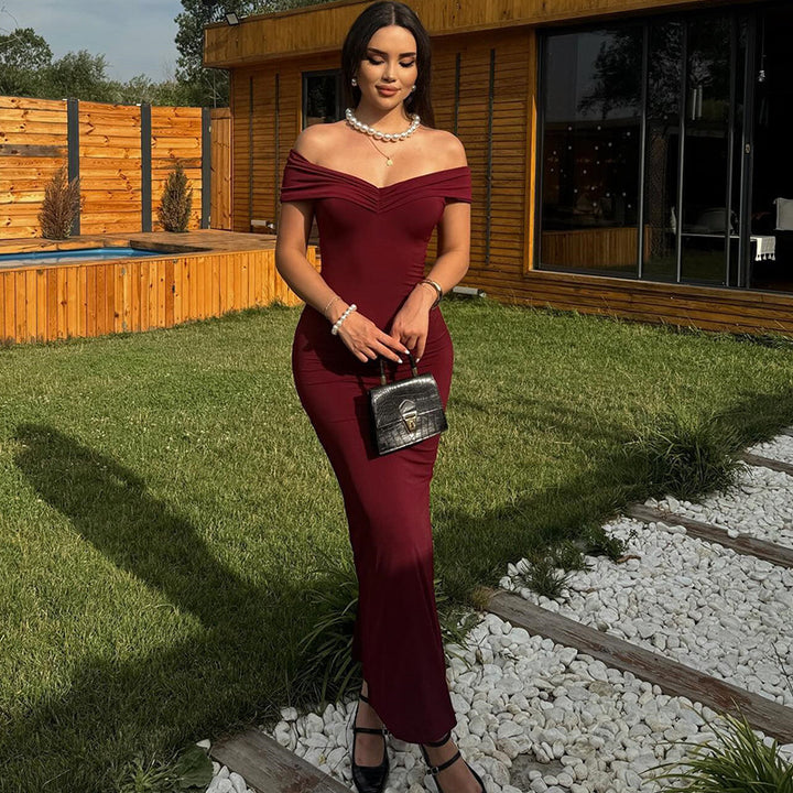 Damen Elegantes schulterfreies Maxikleid mit figurbetonender Silhouette Drune