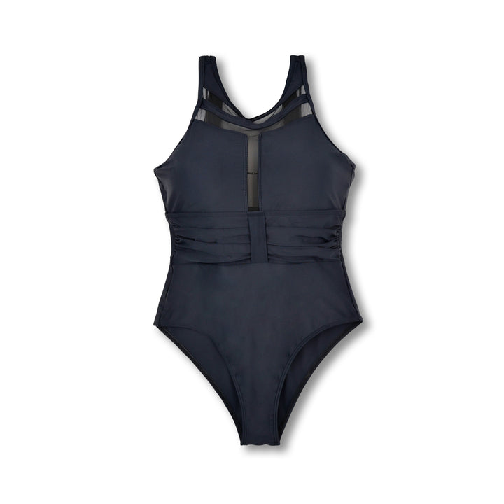 Damen Sportlicher Einteiler Badeanzug mit transparenten Mesh-Details Drune