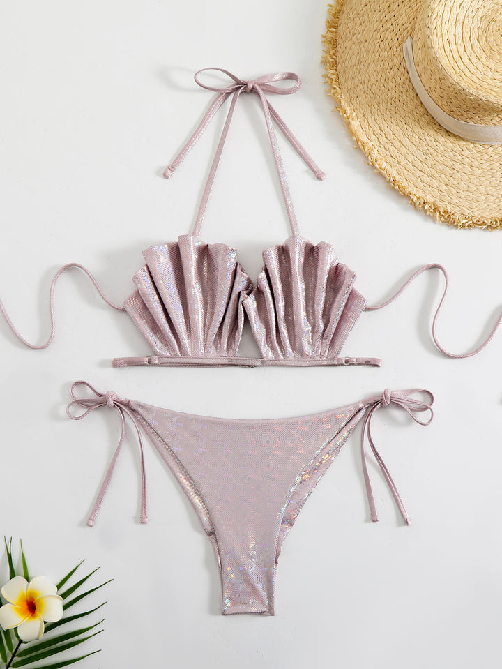 Damen Funkelndes Bikini-Set aus Mesh mit verstellbaren Bändern Drune