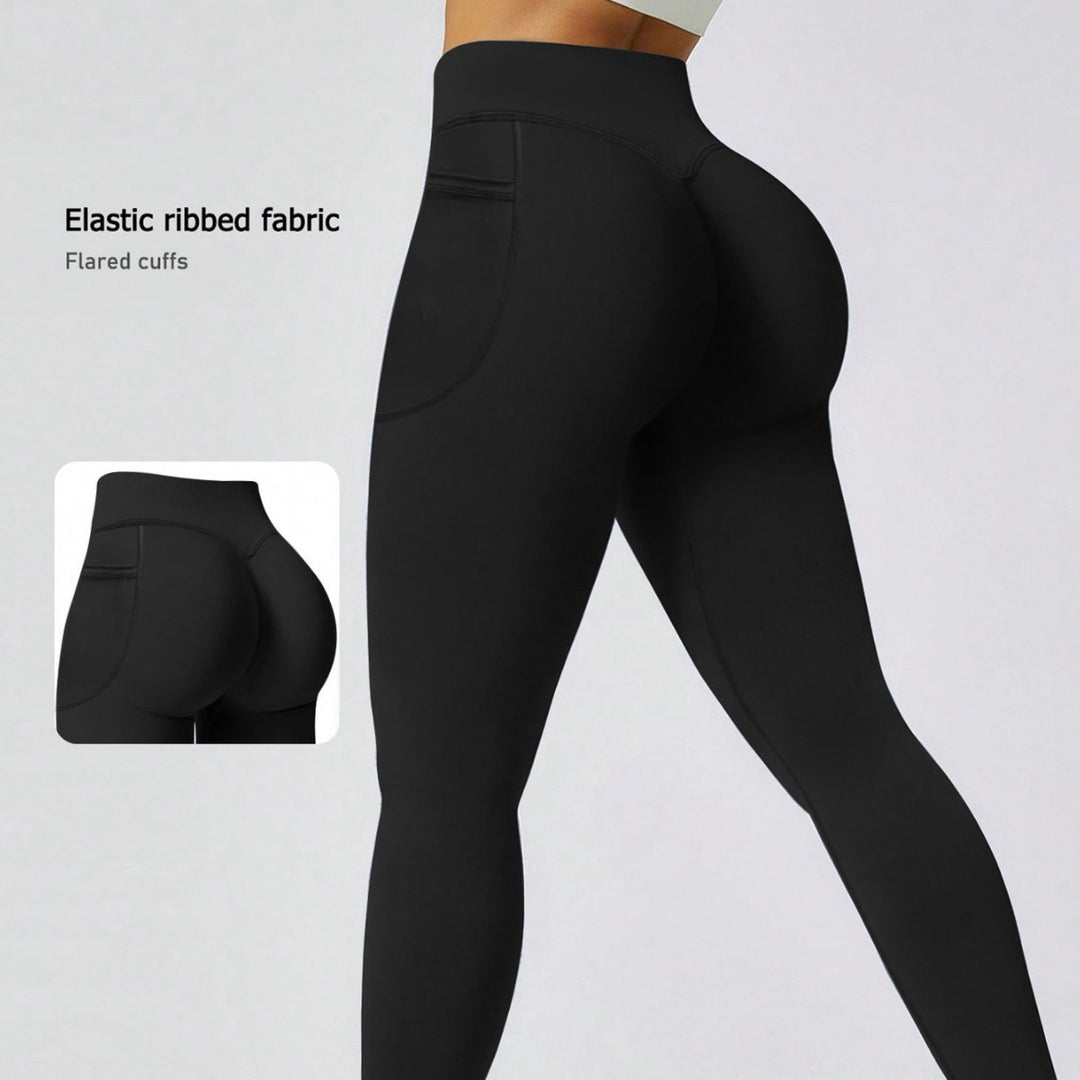 Damen Sportliche Leggings mit elastischem Rippmaterial und ausgestellten Säumen Drune